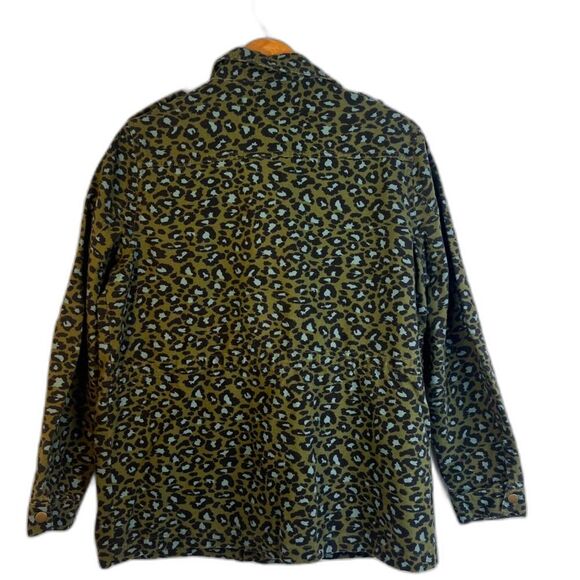 Forever 21 Animal Print Cheetah Utility Chore Jacket Green Sz Large Cinch Waist - Picture 4 of 11